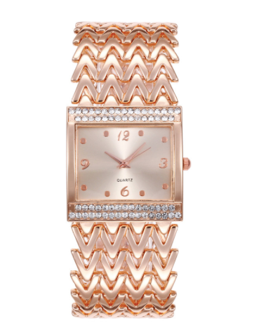 Montre carrée en métal or rose pour femmes
